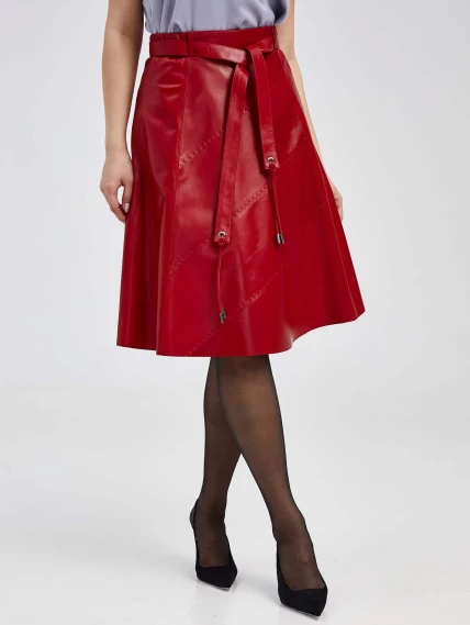 Кожаная расклешенная юбка из натуральной кожи 01рс, красная, размер 52, артикул 85140-1
