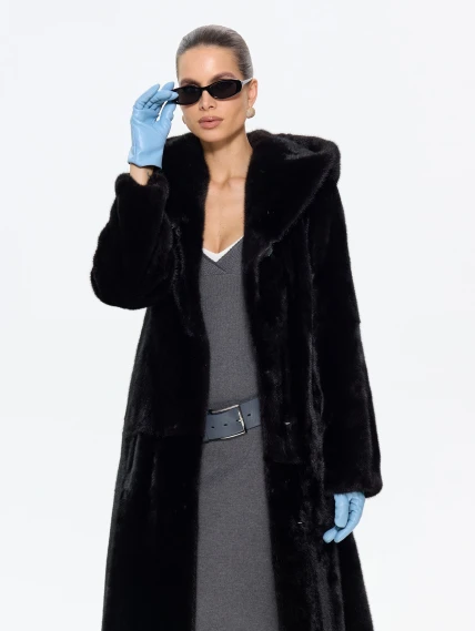 Длинная женская норковая шуба MANZARI М069, черная, размер 40, артикул 34250-2