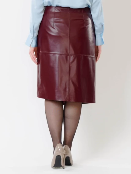 Кожаная юбка миди с запахом 07, бордовая, размер 42, артикул 85422-7