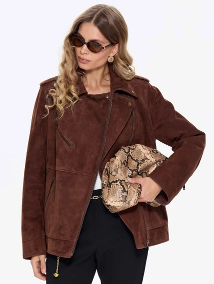 Замшевая женская куртка косуха премиум класса 3079з, коньячная, размер 44, артикул 24710-4