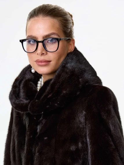 Короткая женская норковая шуба автоледи с капюшоном Елена(к), черная, размер 50, артикул 64540-3