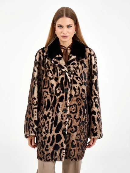 Короткая женская дубленка с норкой 2084, бежевая, размер 44, артикул 64970-3