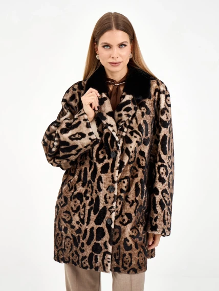 Короткая женская дубленка с норкой 2084, бежевая, размер 44, артикул 64970-4