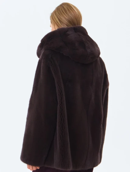 Женская норковая шуба с капюшоном премиум класса Жанета(к), коричневая, размер 58, артикул 34230-7