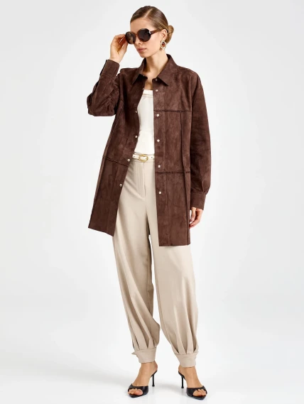 Коричневая женская замшевая куртка премиум класса 3108з, размер 42, артикул 92230-7