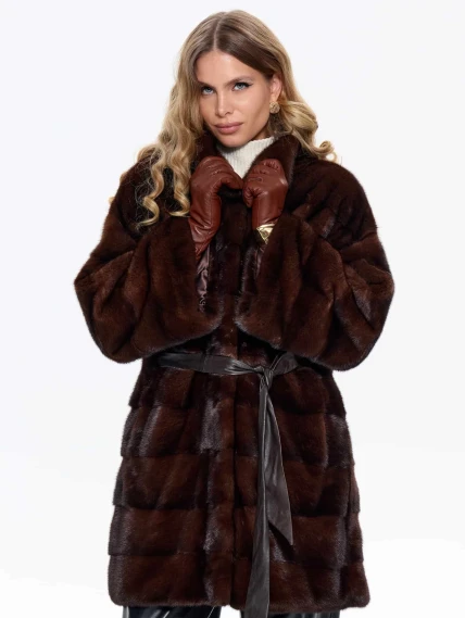 Короткая коричневая норковая женская шуба MANAKAS 2524, размер 38, артикул 34470-7