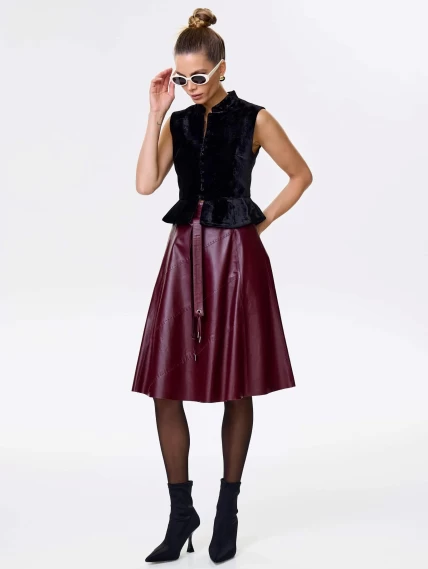 Бордовая кожаная юбка 01рс, размер 44, артикул 85442-0
