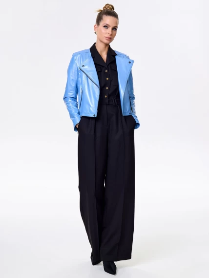 Голубая женская кожаная косуха 389, размер 44, артикул 90421-1