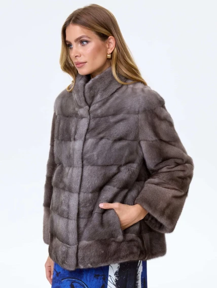 Короткая норковая женская поперечная шуба Ольга(в), графитовая, размер 46, артикул 34040-4