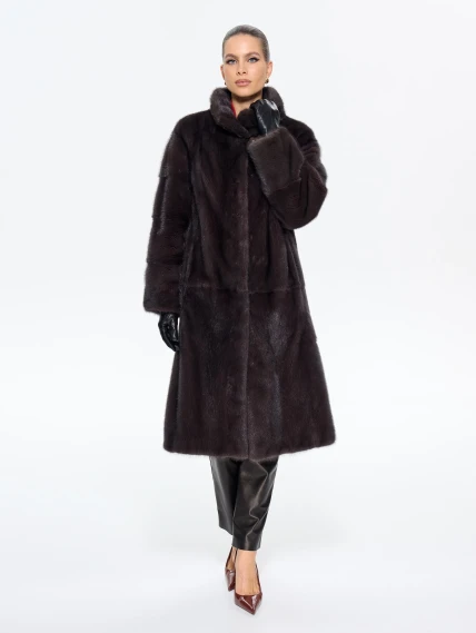 Длинная женcкая шуба  из меха норки Москвичка -1756, черная, размер 48, артикул 65450-1