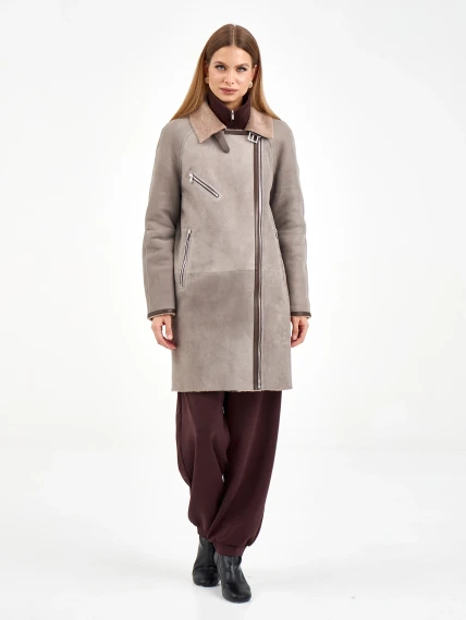 Серая женская дубленка косуха 2069, размер 46, артикул 64940-0