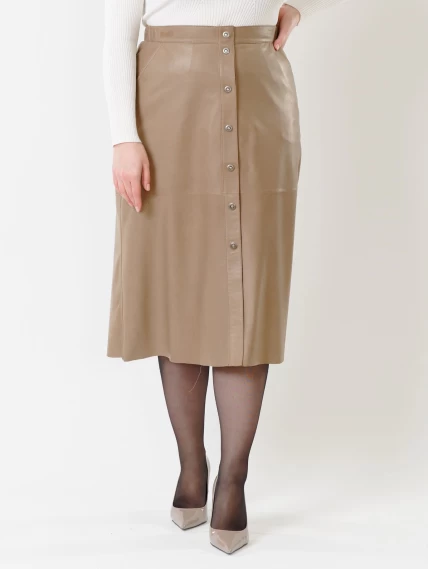 Длинная кожаная юбка 08, серо-коричневая, размер 50, артикул 85310-1