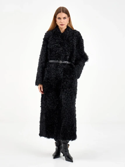 Длинная женская дубленка из тиградо 2080, черная, размер 44, артикул 65030-4