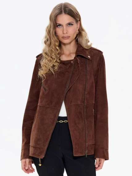 Замшевая женская куртка косуха премиум класса 3079з, коньячная, размер 44, артикул 24710-3