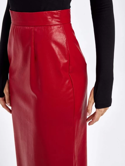 Женские кожаная юбка из экокожи 4540009, красная, размер 44, артикул 85740-3