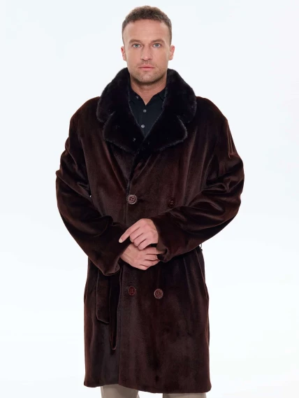 Мужская двубортная норковая шуба CADANO F086389A, коричневая, размер 56, артикул 34540-3
