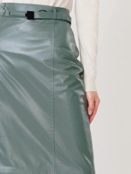 Оливковая кожаная юбка карандаш 02рс, размер 46, артикул 85471-2