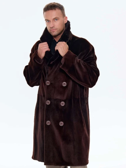 Мужская двубортная норковая шуба CADANO F086389A, коричневая, размер 56, артикул 34540-0