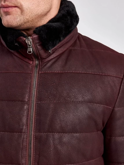 Кожаный пуховик зимний мужской 4678, короткий, бордовый, размер 50, артикул 23120-5