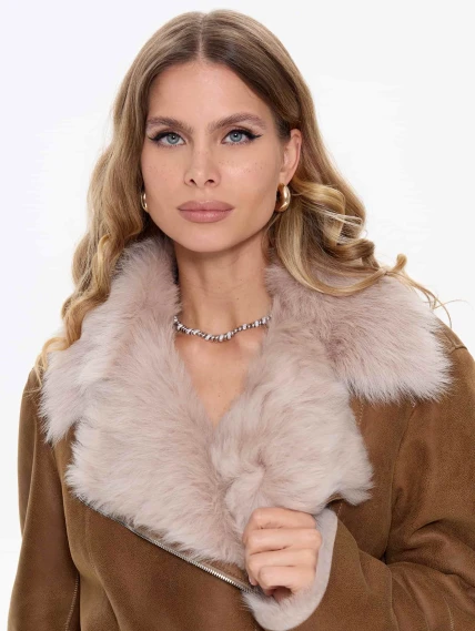 Короткая женская дубленка из тосканы 2068, бежевая, размер 46, артикул 64730-3