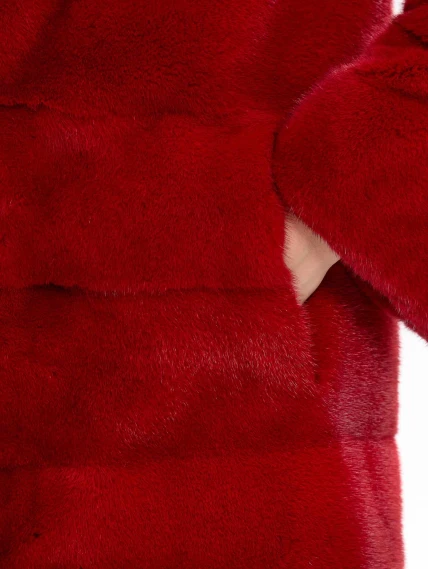 Красная норковая шуба с куницей 2Б, размер 44, артикул 65180-2