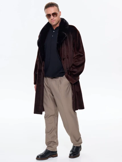 Мужская двубортная норковая шуба CADANO F086389A, коричневая, размер 56, артикул 34540-1