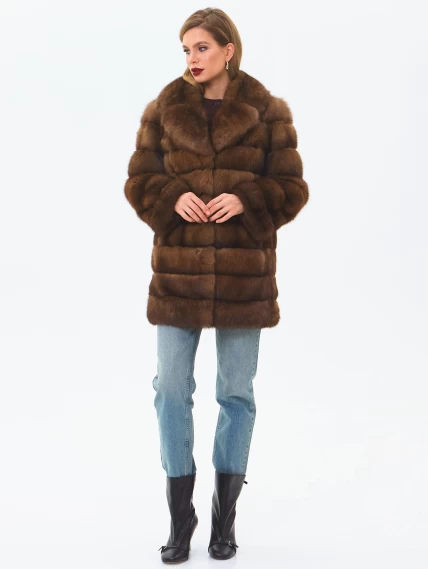 Шуба из меха соболя женская премиум класса 2А, темно-коричневая, размер 46, артикул 34210-1