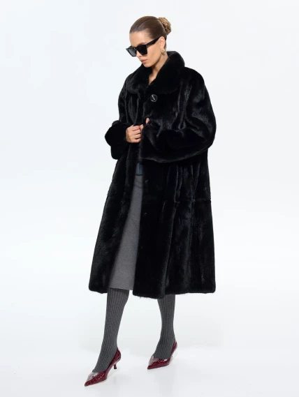 Длинная женская шуба из меха норки М-102- 317, черная, размер 60, артикул 65410-3