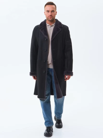 Длинная классическая мужская дубленка премиум класса 407, черная, размер 50, артикул 70440-7