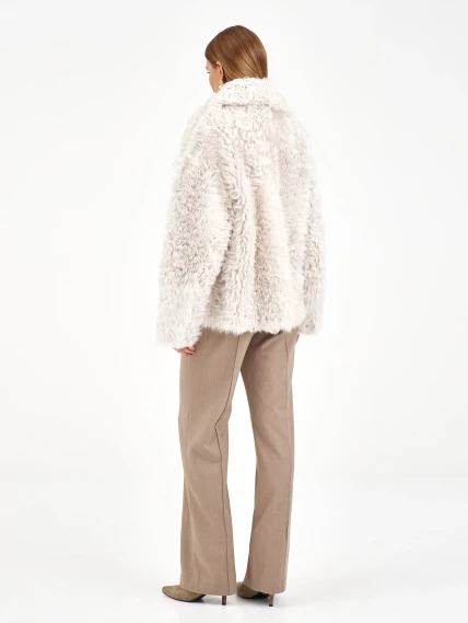 Короткая женская дубленка из тиградо 2081, белая, размер 42, артикул 65040-5