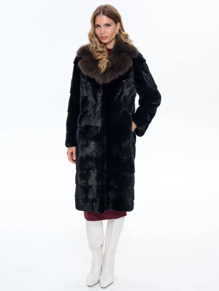 Черная норковая шуба с куницей 2а, размер 44, артикул 65150-4