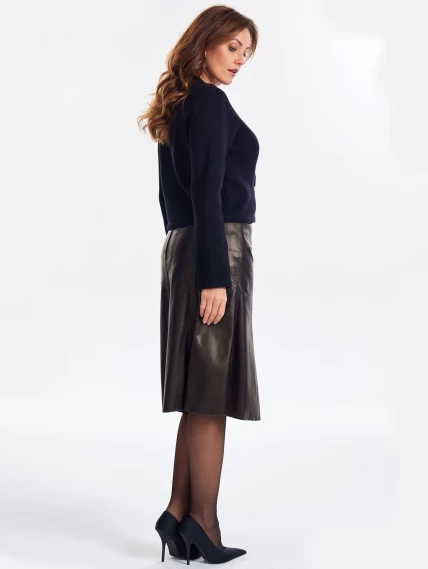 Черная расклешенная кожаная юбка 04, размер 50, артикул 85971-3