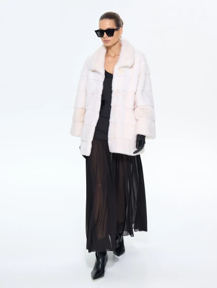 Поперечная женская норковая шуба BRASCHI LE88, белая, размер 42, артикул 34340-6