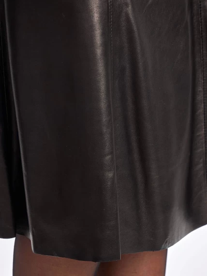 Черная расклешенная кожаная юбка 04, размер 50, артикул 85971-2