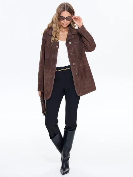 Замшевый женский пиджак премиум класса 3092з, cветло-коричневый, размер 44, артикул 25730-1