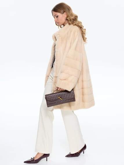 Комбинированная женская норковая шуба BRASCHI МS 093.1, бежевая, размер 46, артикул 34320-4