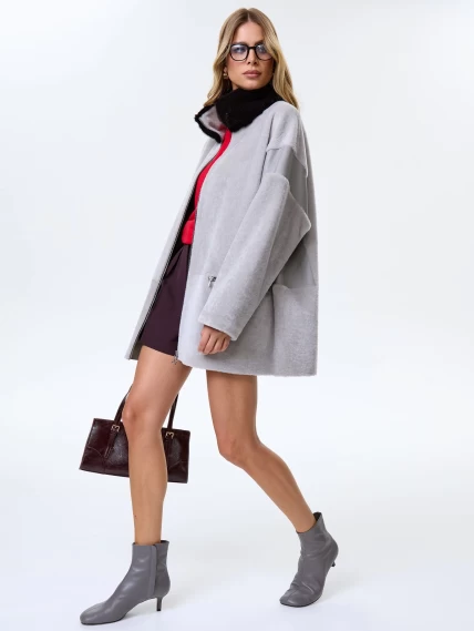 Дубленка на молнии с норковым воротником для женщин премиум класса 2057, серая, размер 44, артикул 64480-1