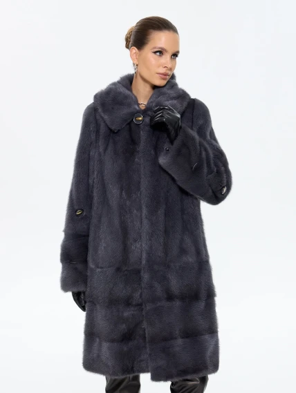 Женская шуба из меха норки с капюшоном М-101-3- 319, графитовая, размер 54, артикул 65380-2
