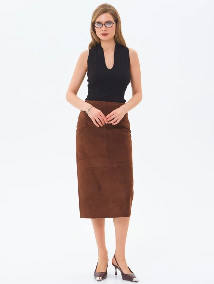 Замшевая юбка-миди 18з, коньячная, размер 42, артикул 85990-0