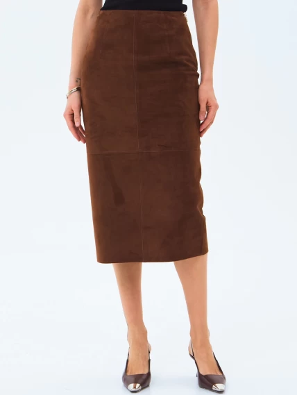 Замшевая юбка-миди 18з, коньячная, размер 42, артикул 85990-1