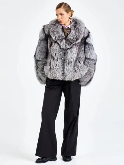 Женская короткая шуба из меха лисы Л1010-1045, серебристо-чёрная, размер 46, артикул 65500-7