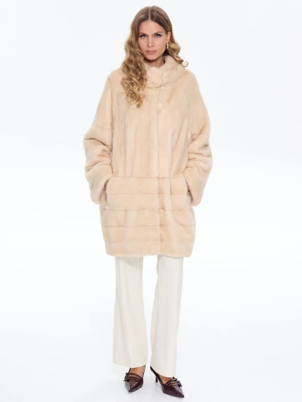 Комбинированная женская норковая шуба BRASCHI МS 093.1, бежевая, размер 46, артикул 34320-5