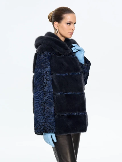 Женская шуба из меха норки София, синяя, размер 50, артикул 65580-4