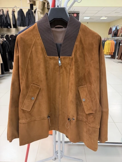 Женская замшевая куртка оверсайз премиум класса 3115з, виски, размер 48, артикул 92440-0