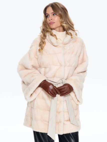 Короткая бежевая норковая женская шуба MANAKAS 2524, размер 44, артикул 34460-4