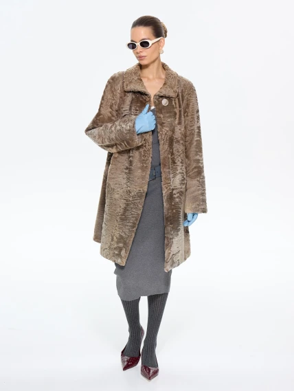 Длинная женская шуба из меха каракульчи Лиза, бежевая, размер 56, артикул 65600-1