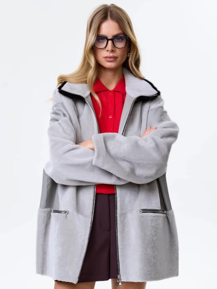 Дубленка на молнии с норковым воротником для женщин премиум класса 2057, серая, размер 44, артикул 64480-3