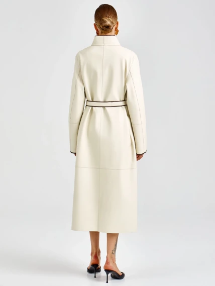 Белый женский кожаный плащ премиум класса 3104, размер 48, артикул 92140-4