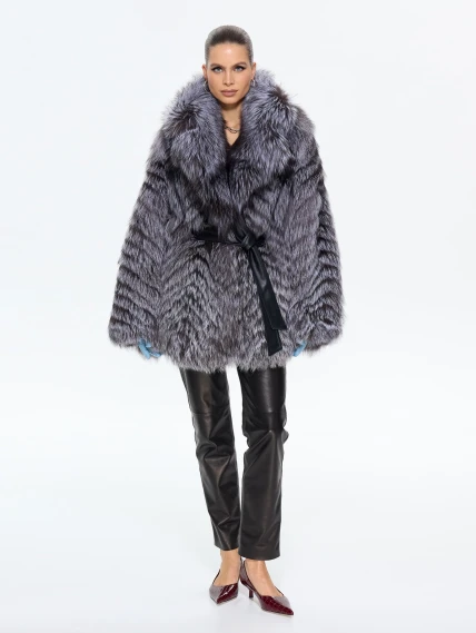 Женская короткая шуба из меха лиса Л1010 - 21, серебристо-чёрная, размер 46, артикул 65320-0