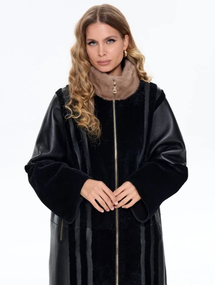 Женская дубленка на молнии с норковым воротником премиум класса 2040, черная, размер 46, артикул 63120-4